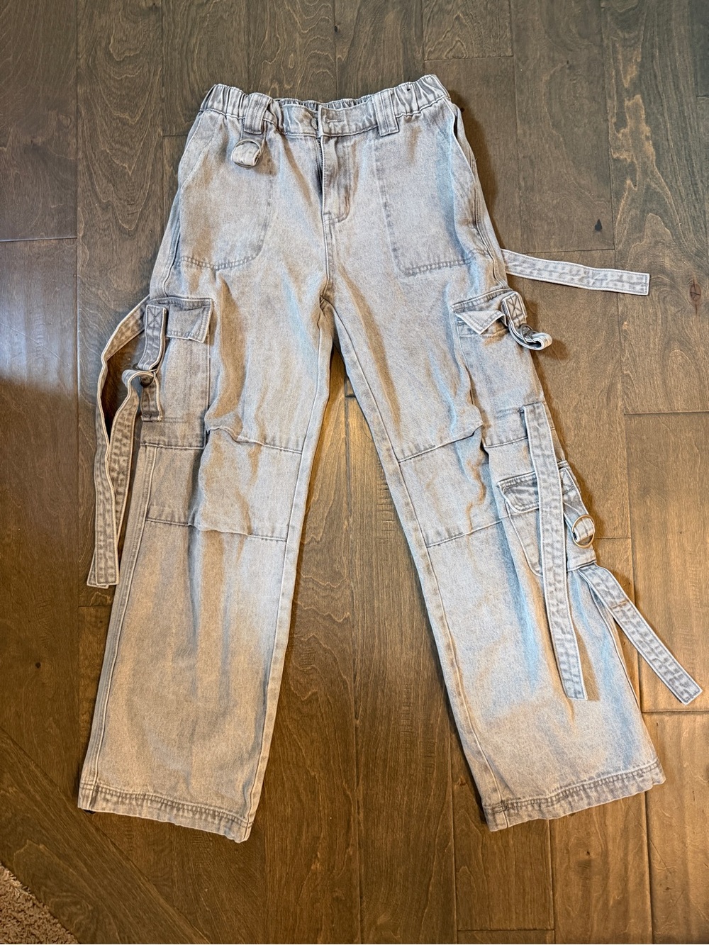 Wide Leg Flare Cargo Jeans in Light Blue